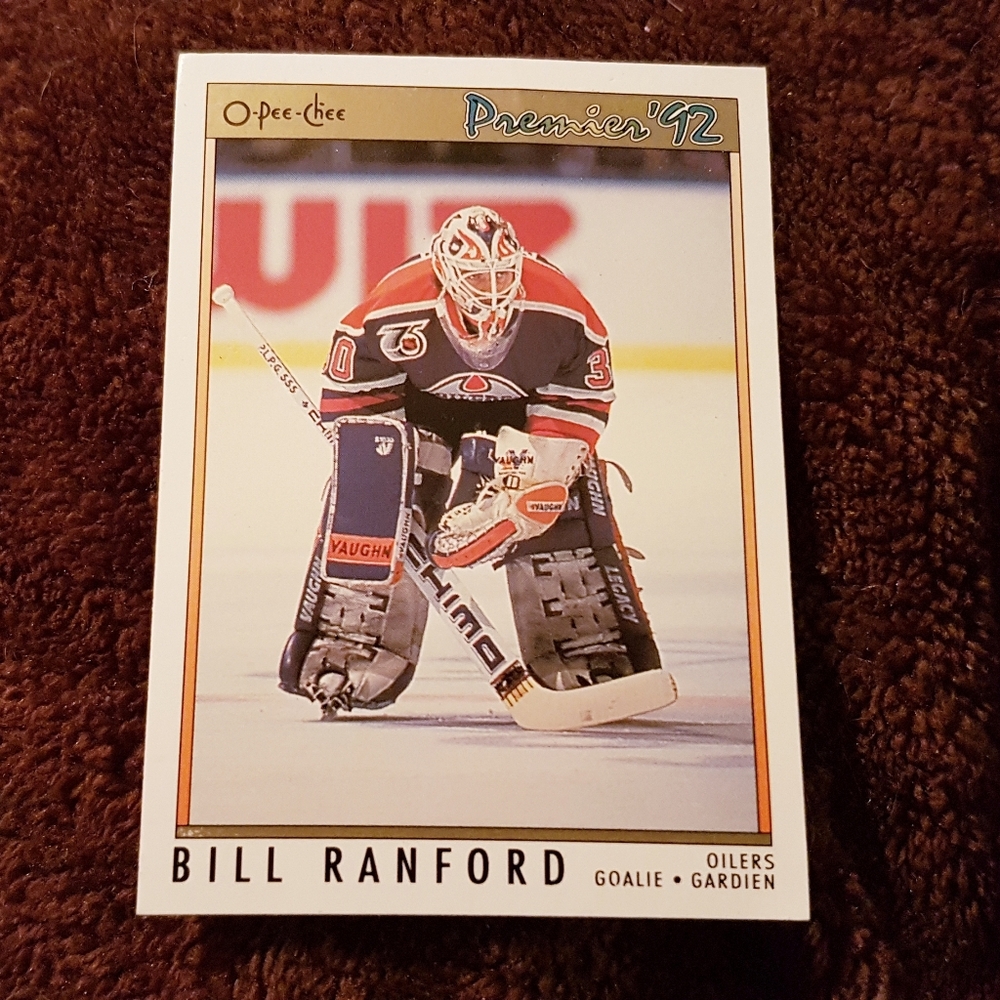 1992 Edmonton Oilers Bill Ranford Hockey Card Goaile #18 OPC Premier NHL Vintage